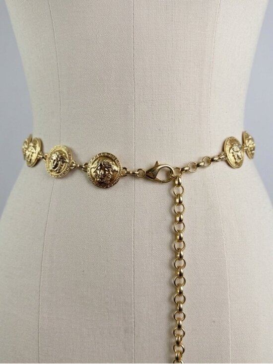 Accessories - SOLD Medusa Head Coin Gold Tone Chain Belt Size Small